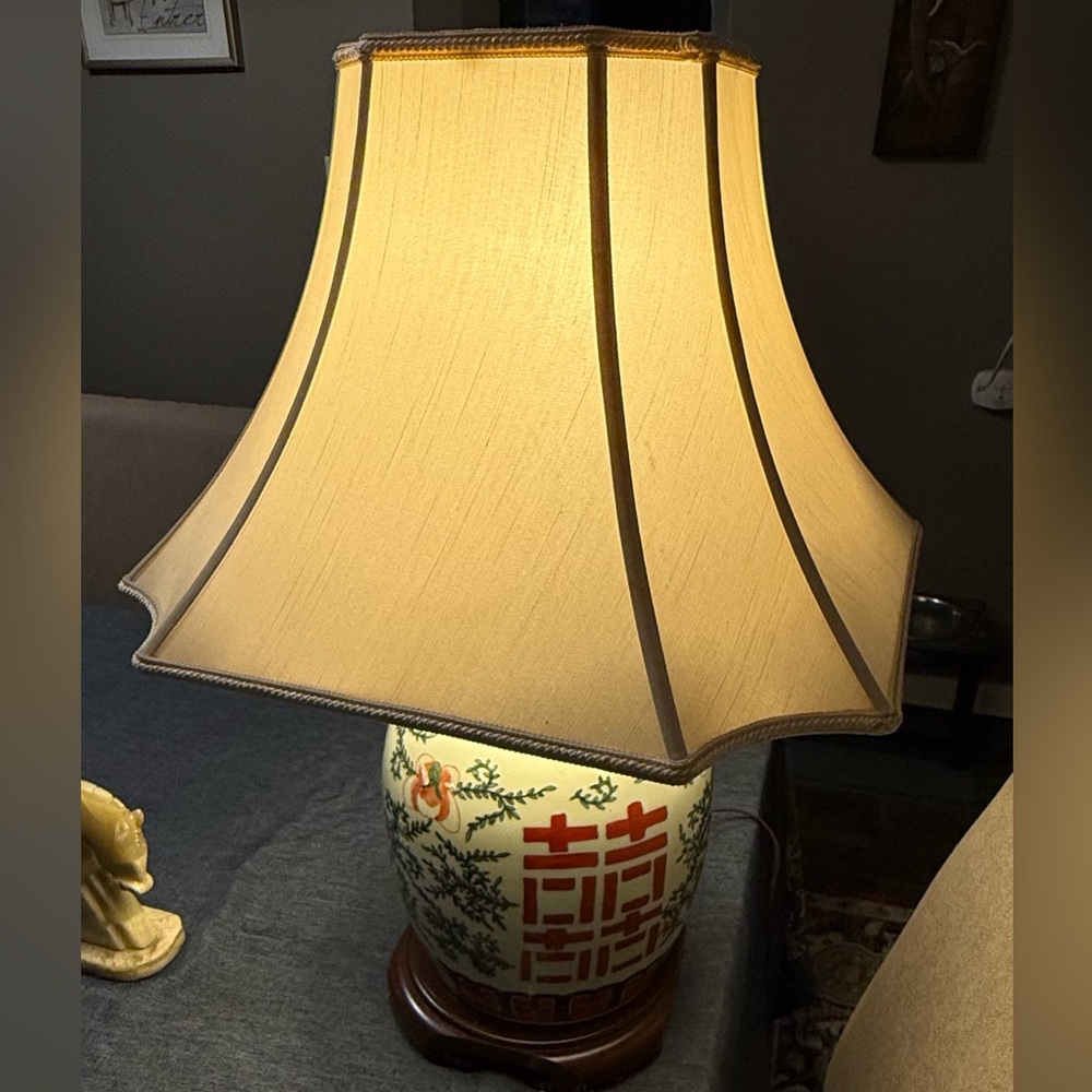 Antique Chinese Double Happiness Ginger Jar Lamp, 26"h - Picture 5 of 12